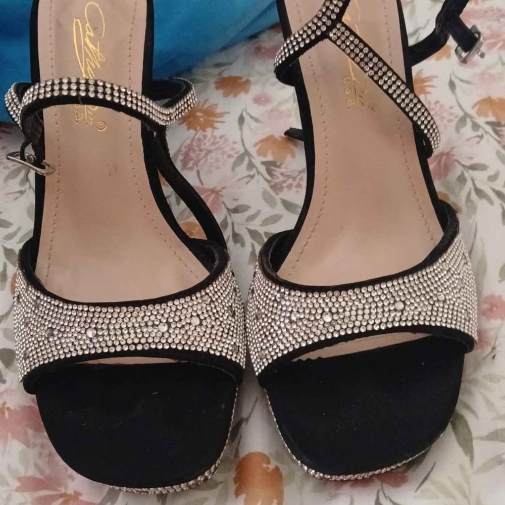 Elegant Black and Silver Embellished Heels